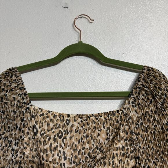 Japna Leopard Print Cropped Tie Back Long Sleeve Blouse Sz M - Picture 6 of 9